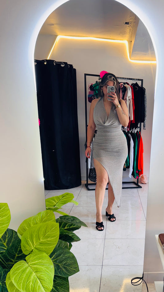VESTIDO BRILLO PLATA